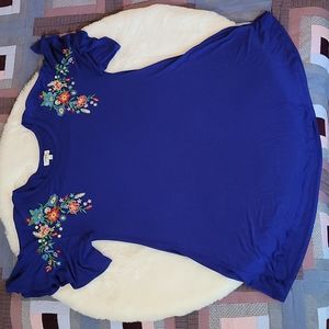 Umgee Royal Blue Bright Colorful Embroidered Floral Lightweight Bohemian Dress